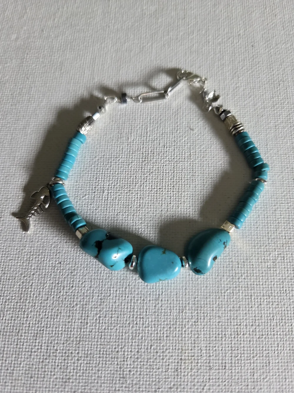 Turquoise Beaded Women's Bracelet with Silver Charm